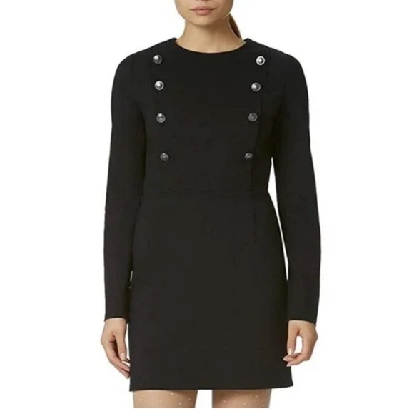 New Avec Les Filles Military Button Ponte Mini Dress Cutout Back Black XS Office - Picture 1 of 16